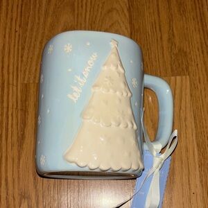 Rae Dunn - Let it Snow Blue Mug with White Christmas Tree Design